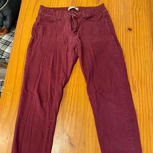 Maroon skinny jeans, full length